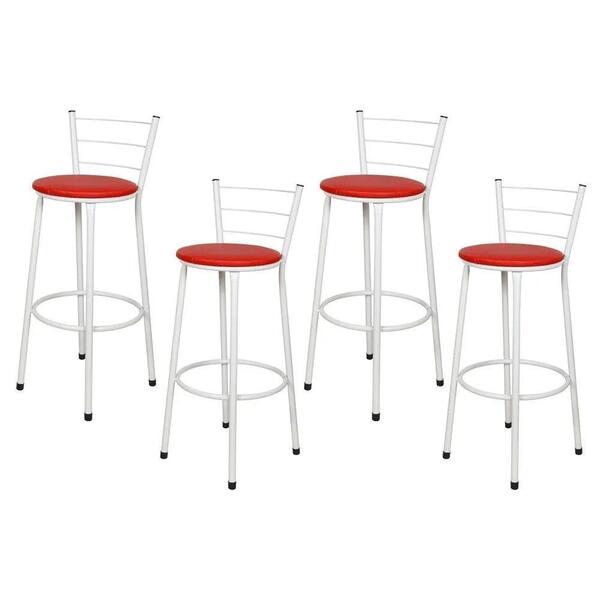 Jogo 4 Banquetas Altas Branca Epoxi Vermelho