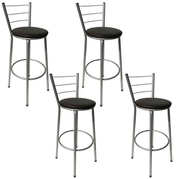 Jogo 4 Banquetas Altas Cinza Epoxi Preto