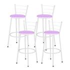 Jogo 4 Banquetas Altas Ratan Branca Retro Lilás