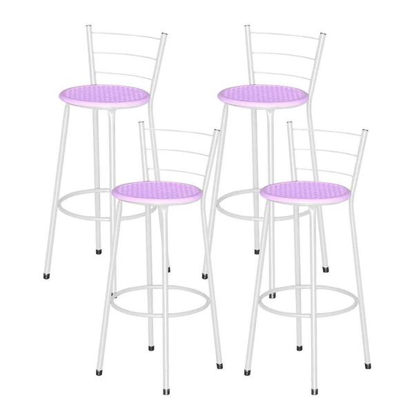 Jogo 4 Banquetas Altas Ratan Branca Retro Lilás