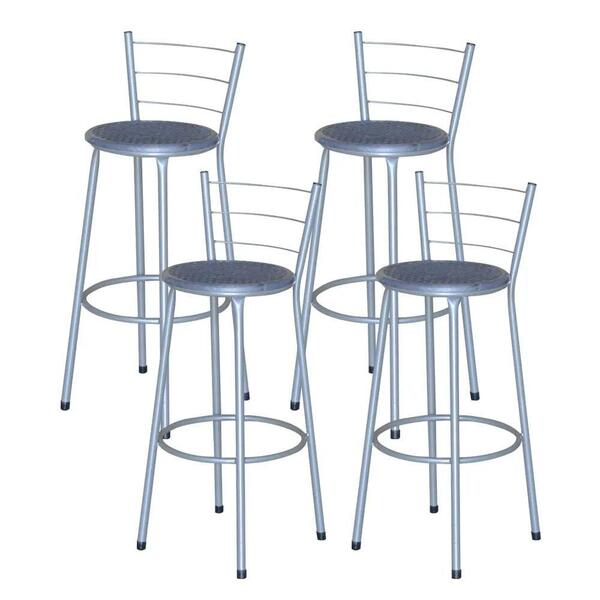 Jogo 4 Banquetas Altas Ratan Cinza Retro Azul