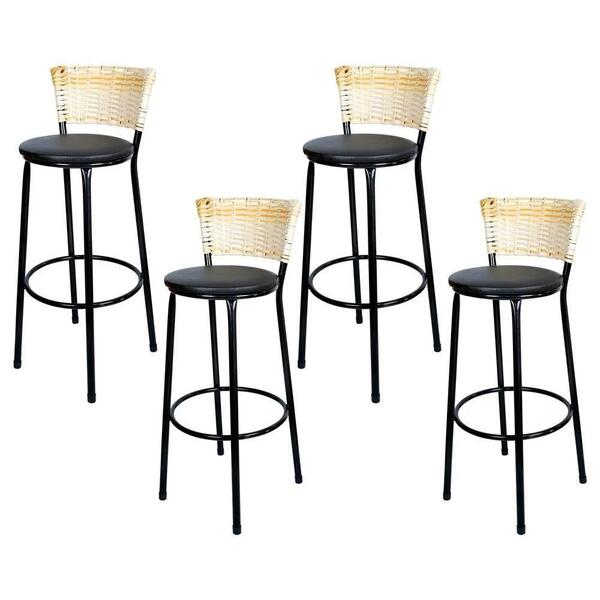 Jogo 4 Banquetas Altas Ratan Hawai Preta Palha