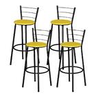 Jogo 4 Banquetas Altas Ratan Preta Retro Amarelo