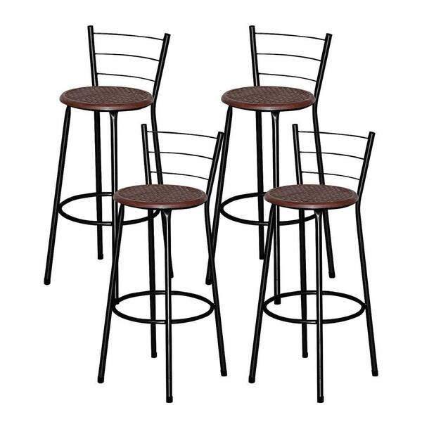 Jogo 4 Banquetas Altas Ratan Preta Retro Marrom