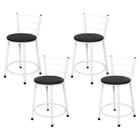 Jogo 4 Banquetas Baixa Para Cozinha Branca Assento Preto