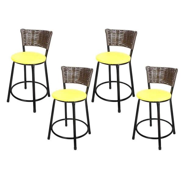 Jogo 4 Banquetas Baixas Para Cozinha Hawai Café Amarelo
