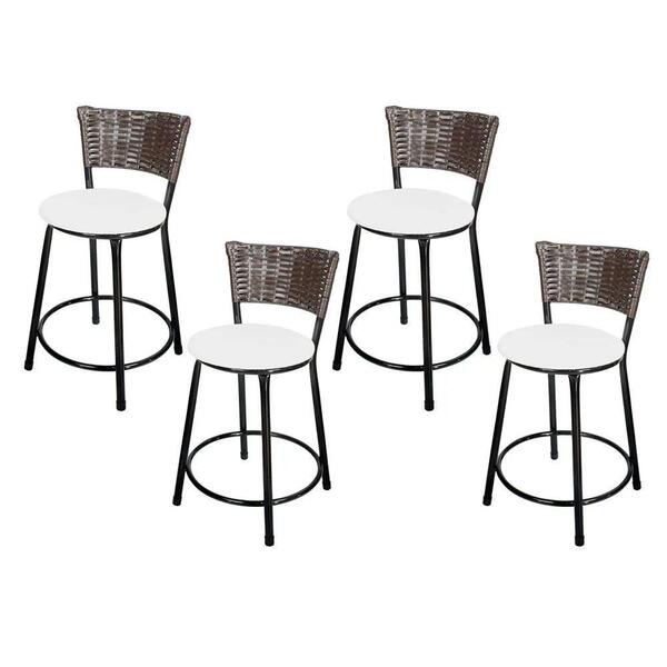 Jogo 4 Banquetas Baixas Para Cozinha Hawai Café Branco