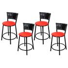 Jogo 4 Banquetas Baixas Para Cozinha Hawai Preto Vermelho