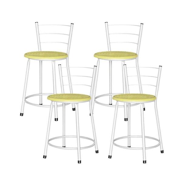 Jogo 4 Banquetas Baixas Ratan Branca Retro Amarelo