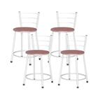 Jogo 4 Banquetas Baixas Ratan Branca Retro Cinza Claro