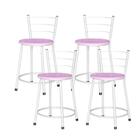 Jogo 4 Banquetas Baixas Ratan Branca Retro Lilás