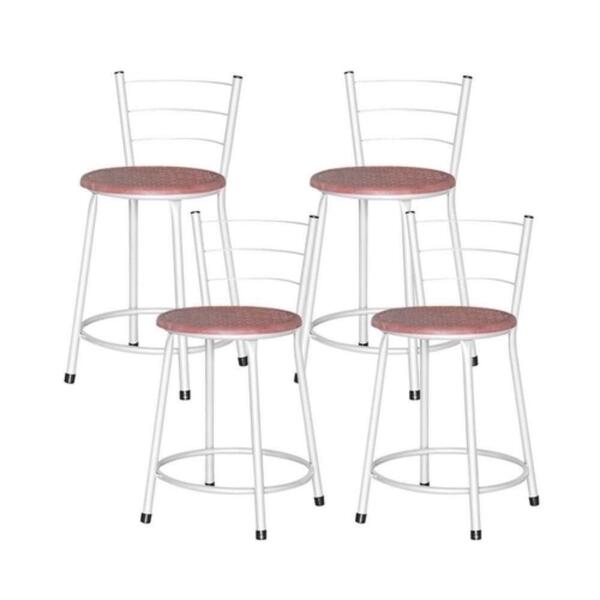 Jogo 4 Banquetas Baixas Ratan Branca Retro Terracota