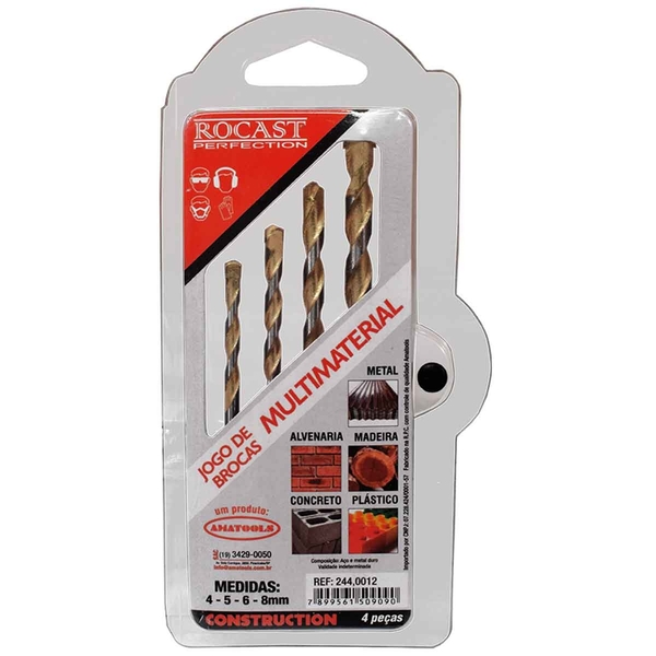 Jogo 4 Brocas Metal Duro Multimaterias Md 4 0a8 0mm 244 0012