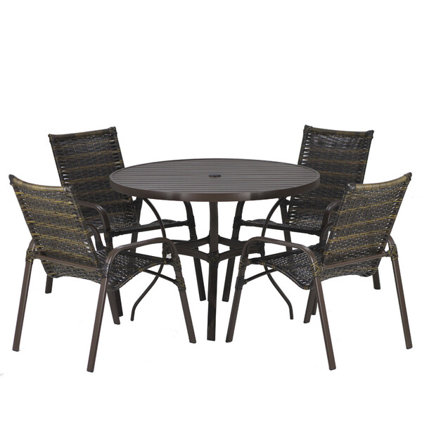 Jogo 4 Cadeiras Emily E Mesa Tampo Ripado Em Alumínio Para Àr