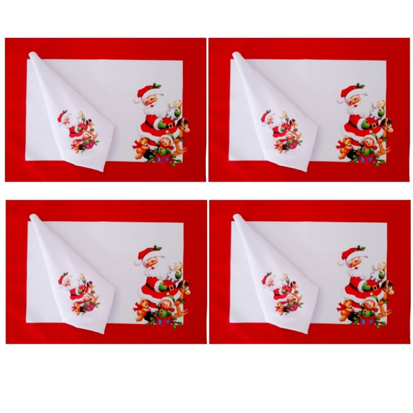 Jogo 4 Lugares Americanos + Guardanapo Papai Noel Mesa Posta