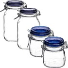 Jogo 4 Potes De Vidro Italiano Fido Hermético Tampa Azul 2x20