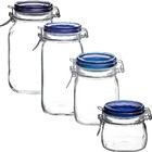 Jogo 4 Potes De Vidro Italiano Fido Hermético Tampa Azul 500,