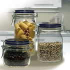 Jogo 4 Potes Vidro  Bormioli Rocco Hermético Tampa Azul 2x500