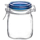 Jogo 4 Potes Vidro  Bormioli Rocco Hermético Tampa Azul 2x500