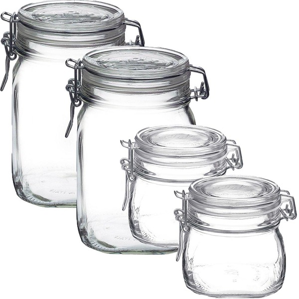 Jogo 4 Potes Vidro Italiano Bormioli Rocco Fido Hermético Tam