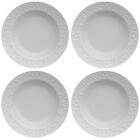 Jogo 4 Pratos Fundos Redondos 23,5cm Em Porcelana Com Relevo