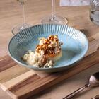 Jogo 4 Pratos Rasos E 4 Pratos Fundos Cerâmica Azul Linhas Br