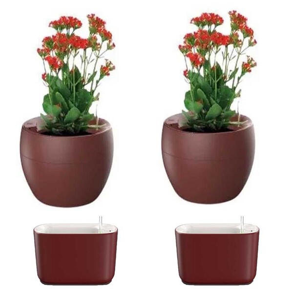 Jogo 4 Vasos Auto Irrigáveis 2 Pequenos E 2 Médios Vermelhos