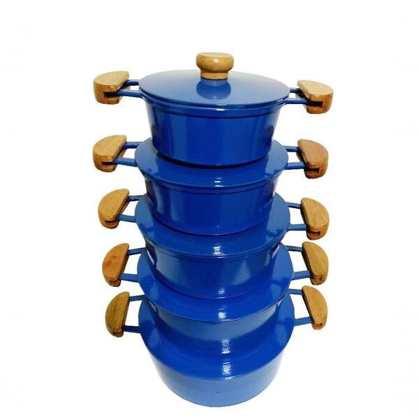 Jogo 5 Panelas Alumínio Batido Fundido Cor Azul Extang