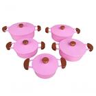 Jogo 5 Panelas Alumínio Batido Fundido Rosa Com Tampa Pesada