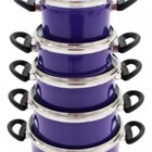 Jogo 5 Panelas Luxo Alumínio Batido Tampa Vidro Roxa