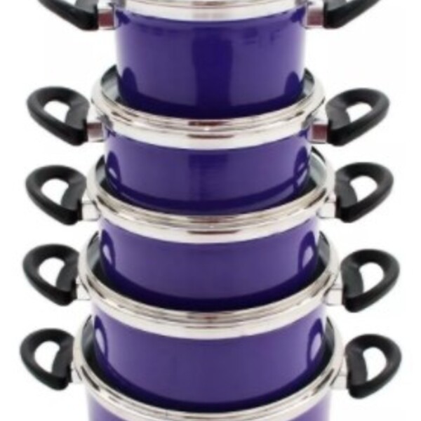 Jogo 5 Panelas Luxo Alumínio Batido Tampa Vidro Roxa