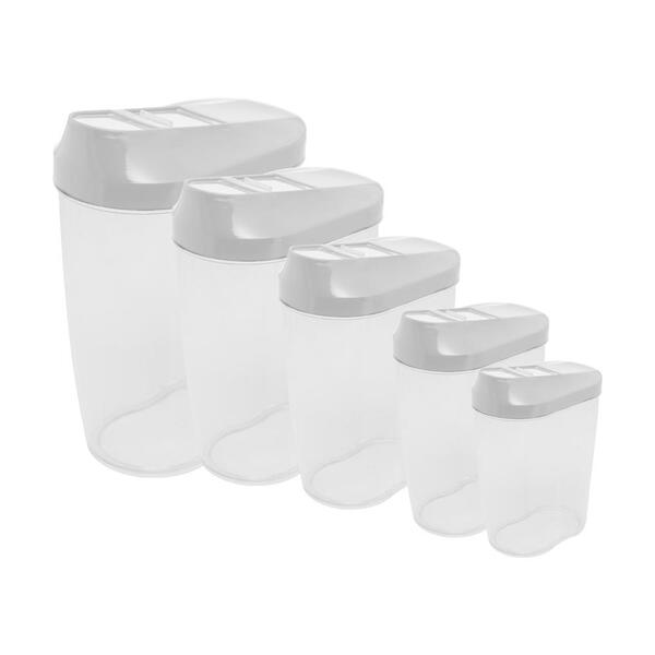 Jogo 5 Porta Mantimentos De Plástico Com Tampa My Box Branca