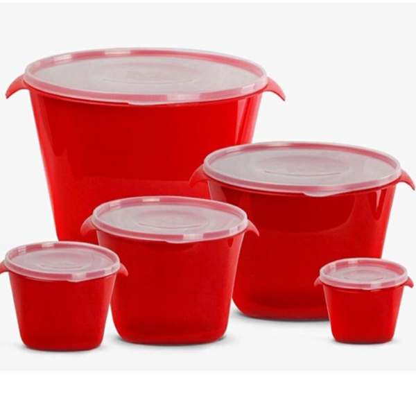 Jogo 5 Potes Eco Free Bpa Vermelho Kit Vasilha An0928