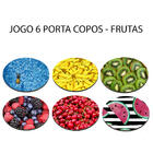 Jogo 6 Apoio De Copos Neoprene Desenho De Melancia Kiwi E Mai