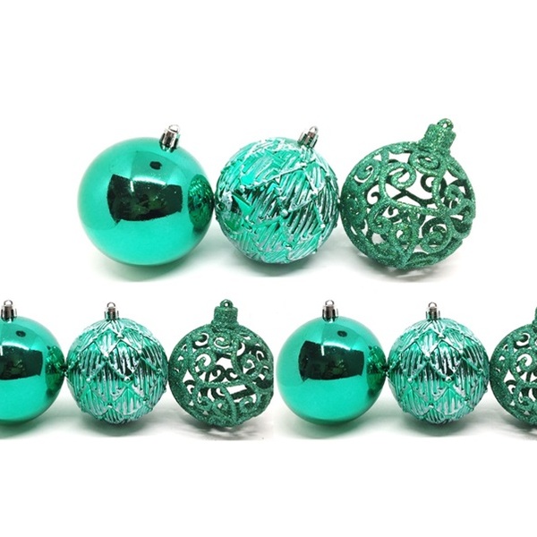 Jogo 6 Bolas Natal Mista Texturizado Arabescos Verde Prime 8c
