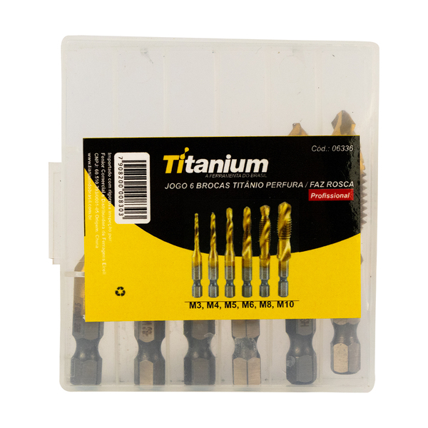 Jogo 6 Brocas Titanium Perfura E Faz Rosca M3/4/5/6/8/10 Mm
