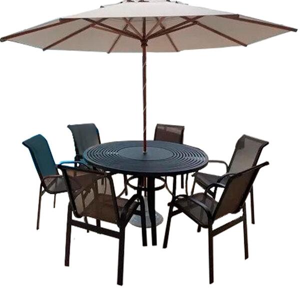 Jogo 6 Cadeiras E Mesa + Ombrelone Para Piscina Jardim