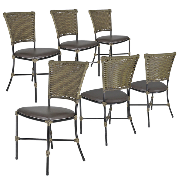 Jogo 6 Cadeiras Gramado Pequi Ratan Junco Em Fibra Sintética