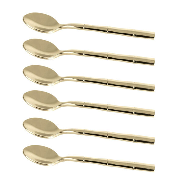 Jogo 6 Colheres De Café Bambu Dourado - Aço Inox Steel Wood