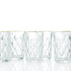 Jogo 6 Copos Agua Diamante Borda Dourada Transparente