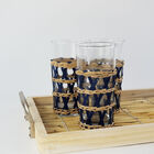 Jogo 6 Copos Altos Com Rattan - Palha Natural E Azul (400ml)