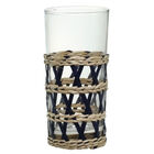 Jogo 6 Copos Altos Com Rattan - Palha Natural E Azul (400ml)