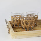 Jogo 6 Copos Baixos Com Rattan Treliça Palha Natural (240ml)