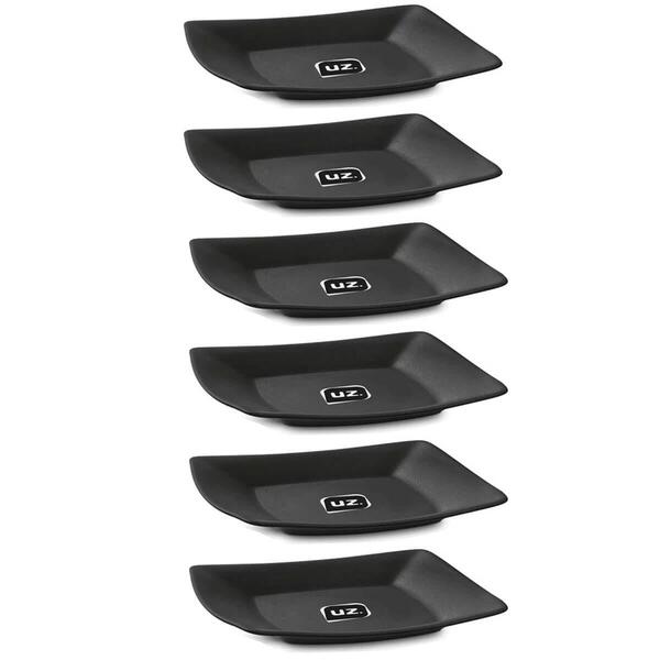 Jogo 6 Pratos 18,5cm Preto Plástico Quadrados Doces Lanches F
