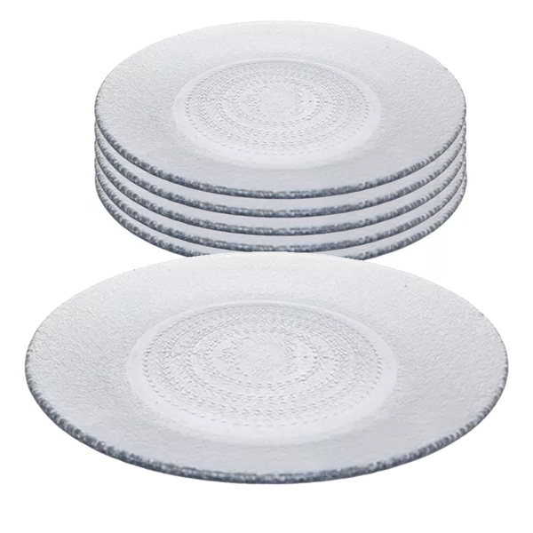 Jogo 6 Pratos Raso Vidro Transparente Acquamarine 22,4cm