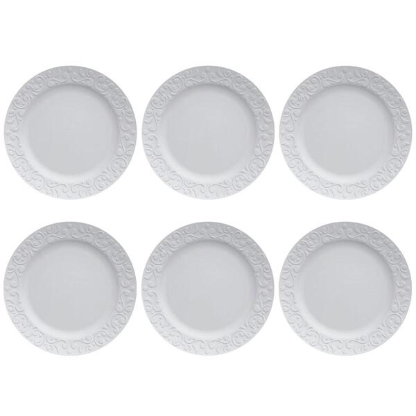 Jogo 6 Pratos Rasos Redondos 26,5cm Em Porcelana Com Relevo T
