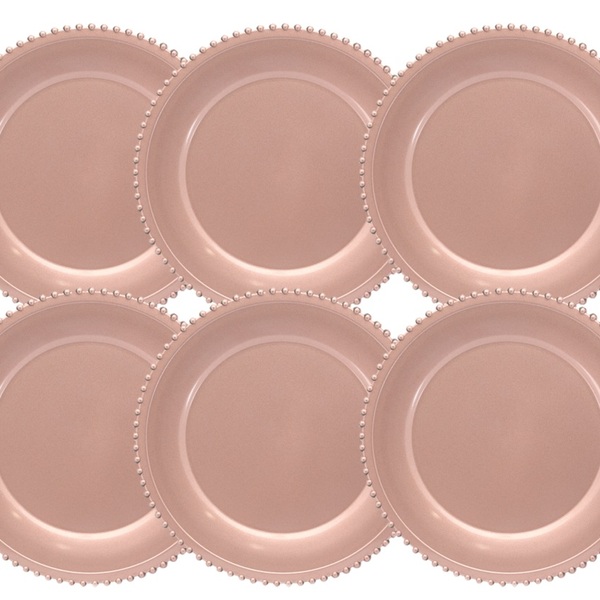 Jogo 6 Sousplat Borda Decor Rosê Gold 33cm - Yazi