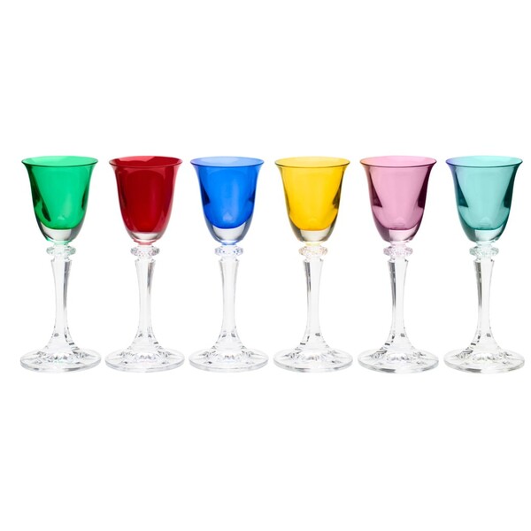 Jogo 6 Taças 50ml Para Licor De Cristal Coloridos Kleopatra/b