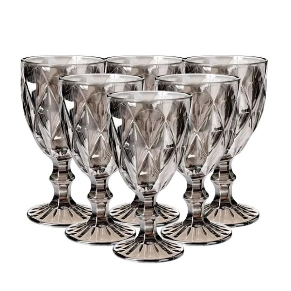 Jogo 6 Taças Diamante Vidro Grafite Perolado 340ml - Vivaflor
