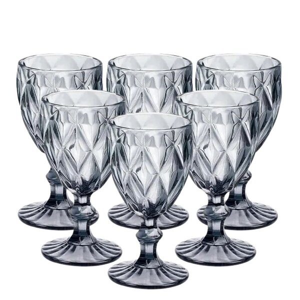 Jogo 6 Taças Diamond Vidro Diamante Negro Fumê 340ml - Vivafl